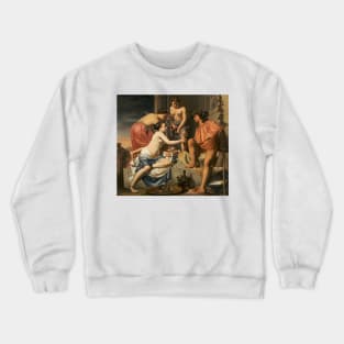 Bacchus on a Throne - Nymphs Offering Bacchus Wine and Fruit by Caesar van Everdingen Crewneck Sweatshirt